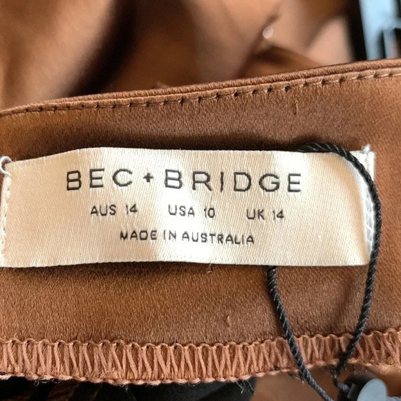 Bec & Bridge Heather Open Back Satin Midi Dress Cognac Size 10 NWT - Picture 11 of 14